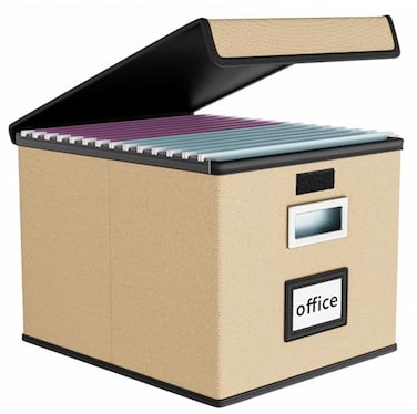 Huolewa File Organizer Box with Lid Collapsible File Folder Organizer for Office Document Storage Filing Box with Plastic Slide for Letter Size Hanging File Folders1 Pack Brown