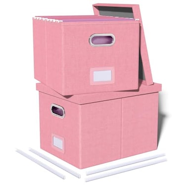 Oterri 2 Pack File Storage Organizer Filing Box Portable File Box with Lid Fit for LetterLegal File Folder Storage document organizer Newpink