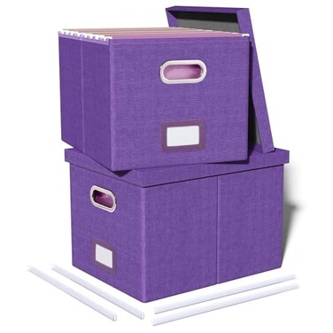 Oterri 2 Pack File Storage Organizer Filing Box Portable File Box with Lid Fit for LetterLegal File Folder Storage Document Organizer Purple