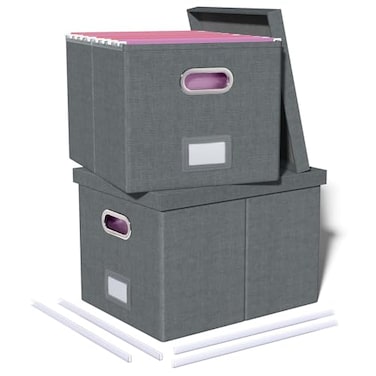 Oterri 2 Pack File Storage Organizer Filing Box Portable File Box with Lid Fit for LetterLegal File Folder Storage Document Organizer Darkgray