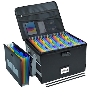 HUIQIFEI File Box with Hanging Folders Important Fireproof Document Organizer with Lock Collapsible Portable File Box with Handle for Home or Office for Hanging Letter Legal Folder