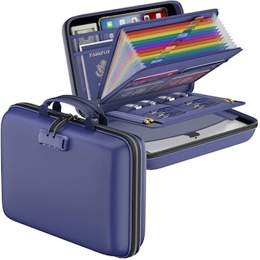 DocSafe Fireproof File Organizer with Lock HardShell Case Fireproof Document Box with 13 Pocket Accordion File Folder Portable Home Office Travel Safe Storage for Important Documents Laptop Blue