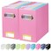 BALEINE File Organizer Box Cardboard File Folder Organizer with Handle for Letter Size Portable Collapsible Hanging Filing Box for Home Office Document Storage 2 Pack Pink