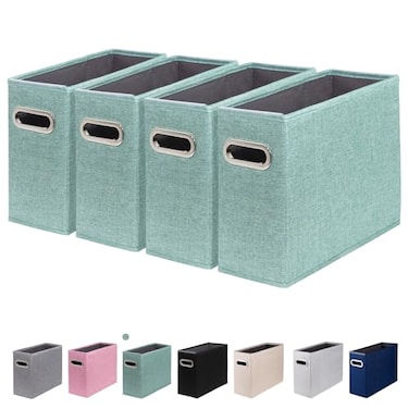 ComfortKeeper 4 Packs Letter Size File Organizer File Folders Organizer Fabric Storage Box Collapsible Paper Organizer with Metal Handle Smooth PVC Rails Only Box Green