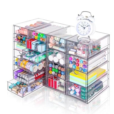 VZKAH Acrylic Organizer with Drawers 20 Drawers 4 Sets Desk Organizer and Storage Clear Makeup Organization For OfficeArt SupplyCraft Storage and Organization