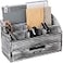 VERGOODR Rustic Wooden Office Desk Organizer 5 Compartment with 2 Drawer Counter Home Tabletop Desktop Jewelry Mail Rack Storage Box for Pens Notebooks Folders Pencils Grey white