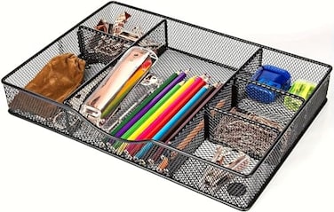 VyGrow Desk Drawer Organizer Tray Metal Mesh Drawer Organizers Office 6 Adjustable Compartment Desk Organizer Tray for Home Office 1287L x 873D x 196H inch Black 1PC Medium