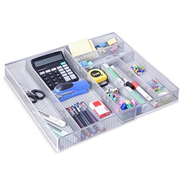 WuGeShop Expandable Office Drawer Organizer 6 to 7 Compartments Adjustable Mesh Desk Drawer Organizer Good Desk Organizer for Office Supplies and Art Supplies
