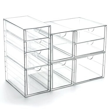 Prsildan Acrylic Drawer Makeup Organizer with 9 Drawers Set of 3 Office Desk Organizers Accessories Clear Stackable Storage Drawers for Vanity Countertop Craft Jewelry Art Supply Organization