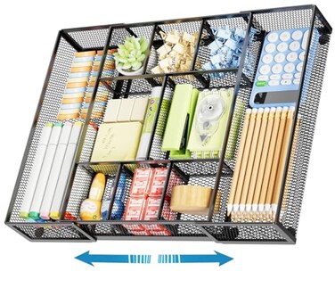 Marbrasse Expandable Desk Drawer Organizer Mesh Drawer Organizer Tray with 10 Adjustable Compartments Desk Organizers and Accessories 5 Dividers Drawer for Office Supplies Makeup Vanity Black