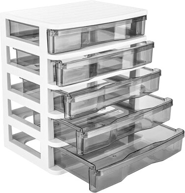 Charmewooden Plastic Drawers 5 Layer Desktop Storage Small Organizer Box Storage Container Case Desktop Organizer with Clear Drawers for Home Office Stationery Jewelry and Cosmetics