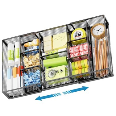 Marbrasse Expandable Desk Drawer Organizer Mesh Drawer Organizer Tray with 10 Adjustable Compartments Desk Organizers and Accessories for Office Supplies Longer Expandable Drawer OrganizerB