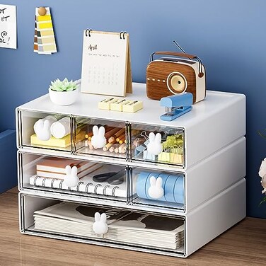Marbrasse Desk Organizer with 6 Drawers 3 Tier Stackable Storage Drawers Plastic Makeup Storage Office Organizers and Storage Desk Storage Box for Office School Home