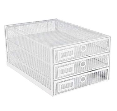 Annova Desk Organizer Wire Mesh 3 Tier Sliding Drawers Paper SorterMultifunctionalPremium Solid Construction for Letters Documents Mail Files Paper Kids Art Supplies White