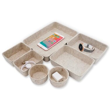 Welaxy Felt Desk Drawer Organizer Trays 7Piece Storage Bins for Office Catchall Scandinavian Minimalist Decor Oatmeal