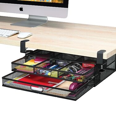 Homeify Under Desk Drawer Organizer ClampOn Mesh Metal Drawer Attachment 2 Drawer Slide Out On Or Under Desk Organizer For Office Supplies Home Essentials 2 Drawers