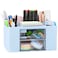 LETURE Desk Organizer with 2 Drawer Plastic Desktop Pen Pencil Card Holder Storage Box for Desk Office Supplies Vanity Table Office School Home Blue