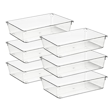 Ravinte 6 Pack Drawer Organizer 6 X 9 Plastic Storage Bins Acrylic Organizers with NonSlip Pads Clear Desk Storage Tray for Makeup Jewelries Kitchen Utensils Bathroom and Office