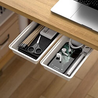 SVNNELP 2Pack Under Table Desk Drawer Storage Organizer Slide Out Hidden SelfAdhesive Under Desktop Pencil Tray Drawer for OfficeClassroomKitchenSwhite