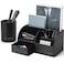 Vlando Office Desk Organizer Leather Desktop Organizer Caddy with Drawer for Storing Desktop Supplies and Accessories Black Set