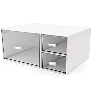 kulusion Desk Organizer Stackable Storage Drawers with 3 Compartments Stackable Drawers Great for Desk Storage Makeup Storage Bathroom Organization Accessories Etc White