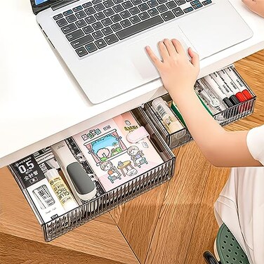 TooCust 2Pcs Under Desk Storage Drawers Slide OutLargeMedium Stick On Desk Drawer Organizer Hidden Under Table Drawer for Home Office School Organization and StorageTransparent Black
