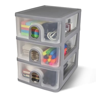 DETEIN Desktop Storage Drawers Desk Organizer with Drawers 3 Drawers Organizing Drawers Clear Small Plastic Storage Drawers for Crafts Accessories Stationeries Office Supplies Pens 1Pack