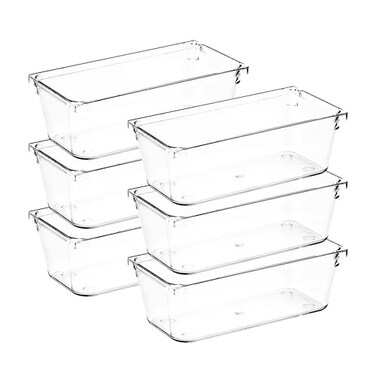 Ravinte Decor 6 Pack Drawer Organizer 3 X 6 Clear Acrylic Storage Bins with NonSlip Pads Versatile Desk Tray for Makeup Jewelry Kitchen Bathroom and Office Organization