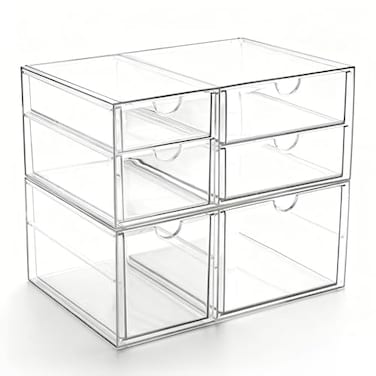 Prsildan Acrylic Drawer Makeup Organizer with 6 Drawers Not for Baby Bottle Set of 2 Office Desk Organizers Accessories Clear Stackable Storage Drawers for Vanity Craft Largest Drawer 4 Tall