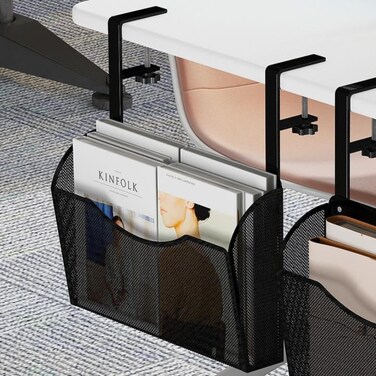 INLDY Under Desk Drawer Desk Side Storage Hanging Desks Organizer Clamp On Mesh Metal Desks Organizer for Office and Home Black
