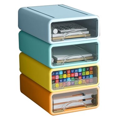 ZZFENGKR Desk Organizer with Drawers Stackable Storage Drawers with Compartments Desktop Organization for Office Supplies Makeup Pencils Tape Erasers Paperclips Chargers 4 Pack