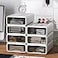 ZZFENGKR Desk Organizer with Drawers Stackable Storage Drawers with Compartments Desktop Organization for Office Supplies Makeup Pencils Tape Erasers Paperclips Chargers 4 Pack White
