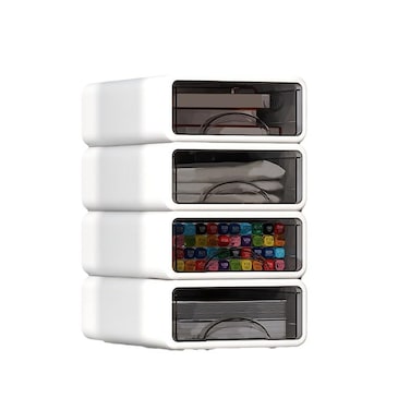 ZZFENGKR Desk Organizer with Drawers Stackable Storage Drawers with Compartments Desktop Organization for Office Supplies Makeup Pencils Tape Erasers Paperclips Chargers 4 Pack White