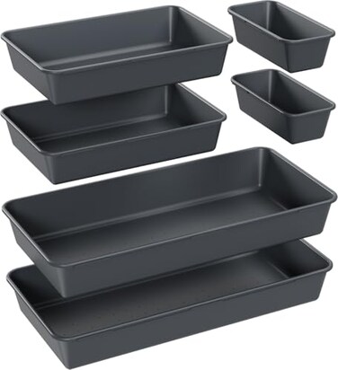 Kutesna 6 PCS Large Drawer Organizer 3 Sizes Plastic Versatile Desk Drawer Organizer Trays Kitchen Drawer Organization and Plastic Storage Bins for Makeup Vanity Kitchen Utensils Office Bathroom