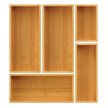 Bayting Bamboo Drawer Organizer Set 5Piece Storage Trays for Kitchen Bathroom Office Desk Makeup Junk DrawersUtensils