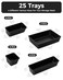 BiuLeon 25 PCS Plastic Drawer Organizers Set 4Sizes Vanity and Makeup Organizer Desk and bathroom Drawer Organizer Trays Organizers and Storage for Makeup Jewelry Gadgets Utensils Black