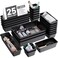 BiuLeon 25 PCS Plastic Drawer Organizers Set 4Sizes Vanity and Makeup Organizer Desk and bathroom Drawer Organizer Trays Organizers and Storage for Makeup Jewelry Gadgets Utensils Black