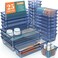 WOWBOX 25 PCS Plastic Drawer Organizer Set 4 Sizes Desk Drawer Divider Organizers and Storage Bins for Makeup Jewelry Gadgets for Kitchen Bedroom Bathroom Office Clear Dark Blue