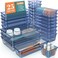 WOWBOX 25 PCS Plastic Drawer Organizer Set 4 Sizes Desk Drawer Divider Organizers and Storage Bins for Makeup Jewelry Gadgets for Kitchen Bedroom Bathroom Office Clear Dark Blue