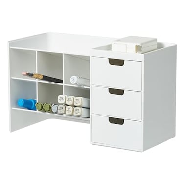 BLUE GINKGO Hive Stack Desk Organizer Stackable Pen Holder Stationary Organizer with Drawers Office Storage School Supplies Makeup Made in Korea White