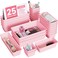 BiuLeon 25 PCS Plastic Drawer Organizers Set 4Sizes Vanity and Makeup Organizer Desk and bathroom Drawer Organizer Trays Organizers and Storage for Makeup Jewelry Gadgets Utensils Pink