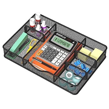 VyGrow Desk Drawer Organizer Metal Mesh Drawer Organizer Tray with 6 Adjustable Compartment Tray Organizer for Desktop Kitchen Bathroom Makeup Vanity 145x88x196 inch Black 1PC Large