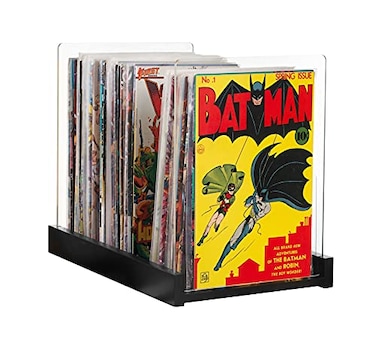 Komiq Patented Comic Book Storage Holder Wooden Acrylic Display BoxCase for Collectors Organizer for Comics Magazines Books Holds 150 Issues 145x8 in Black