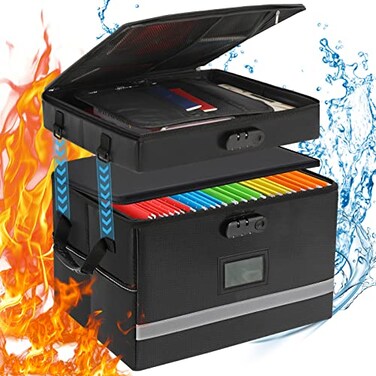 EXLIFBAG 2 Layer File Box with Lock Portable Document Organizer Box with Handle Fireproof File Box for Home Office Legal File Organizer Storage