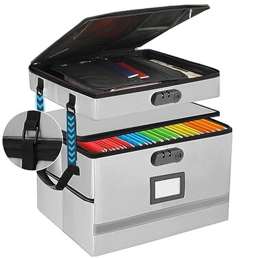 EXLIFBAG 2 Layer File Box with Lock Portable Document Organizer Box with Handle Fireproof File Box for Home Office Legal File Organizer Storage