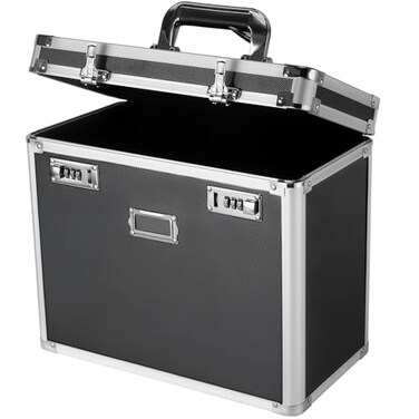 MAHOOMMAKH File Organizer Storage Box Portable Locking Storage Totes Storage Box with Dual Combination Locks for Filing Office Documents Black