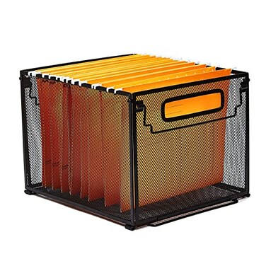 SETTFRFE Letter Size Metal Mesh Hanging File Folder Organizer Crate Basket Black