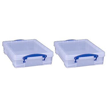 Really Useful Box 4 Liter Plastic Stackable Storage Container wSnap Lid BuiltIn Clip Lock Handles for Home Office Organization Clear 2 Pack