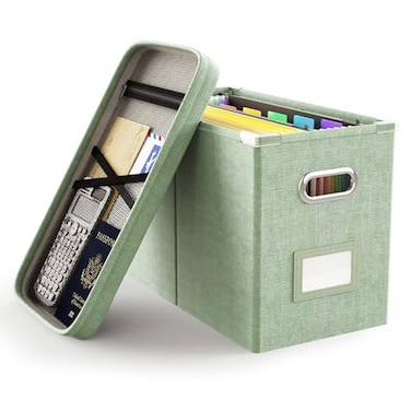 Oterri File Organizer Box with Lid Hanging Filing File Box with Mesh Pocket Document Organizer Box for Letter Files Portable Storage Box1 PCS Green