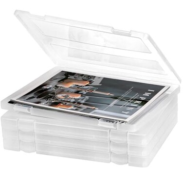 Hiceeden 4 Pack Plastic Project Case for 85x11 Letter File Trasparent Scrapbook Paper Storage Box Slim Document Holder Organizer for Magazine Office Supplies School
